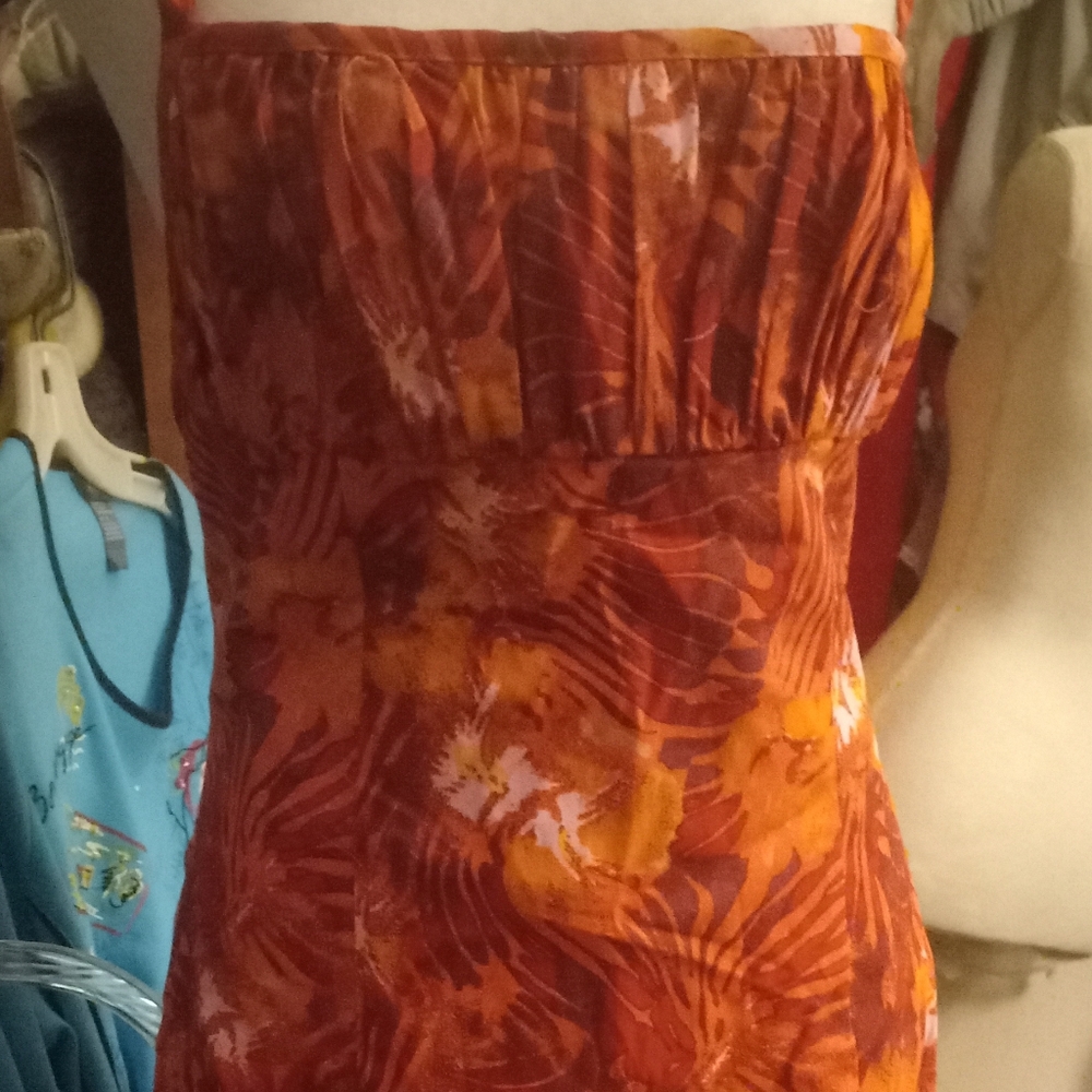 New,tag tropical print empire waist sundress,adjustable straps,low back,size med